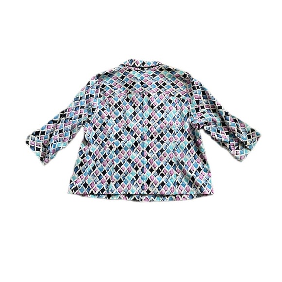 CJ Banks Multicolor Diamond Design Lightweight 3/4 Sleeve Jacket Women’s 2X - Picture 2 of 9